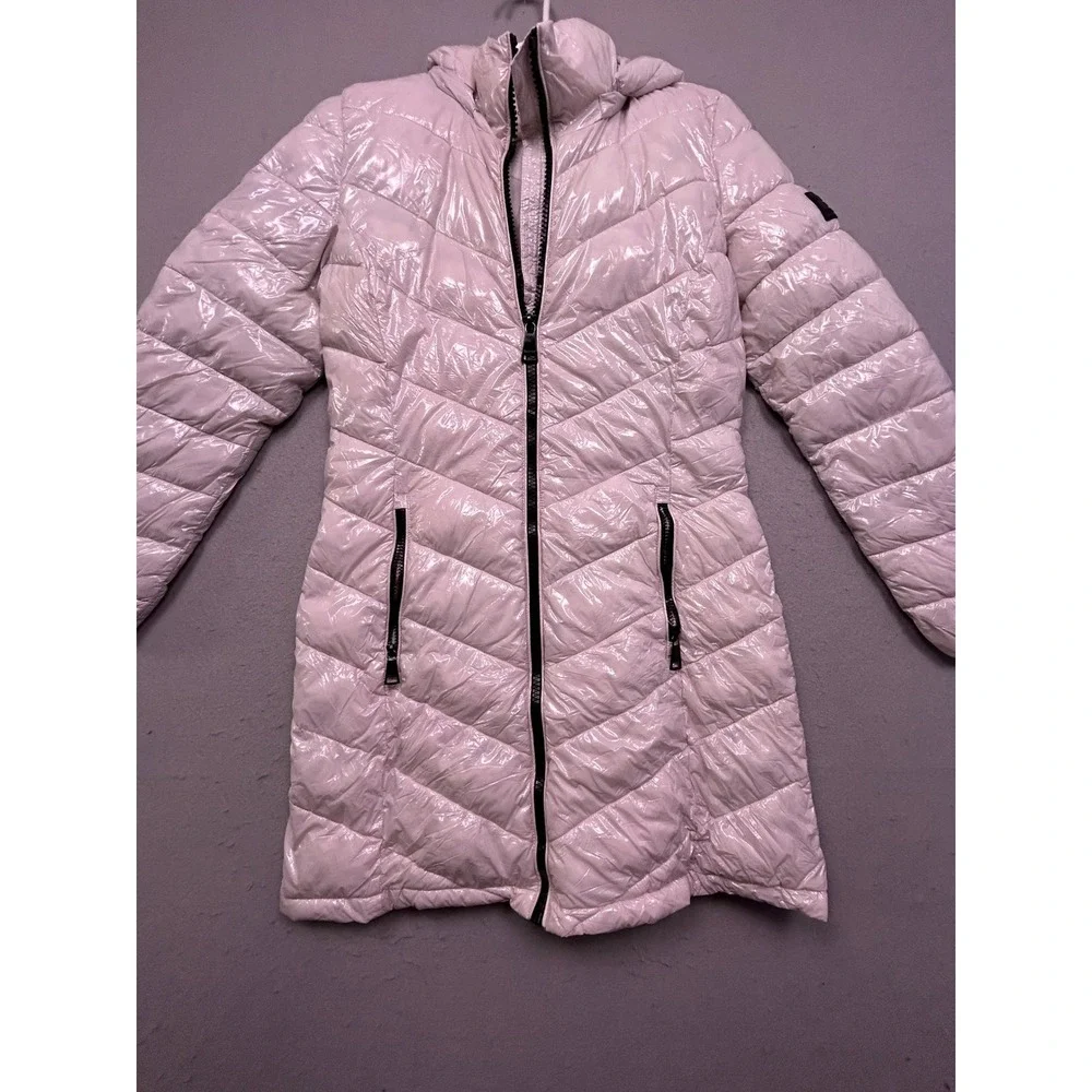 Calvin Klein Puffer Coat High Shine Nylon White Size XS Womens
